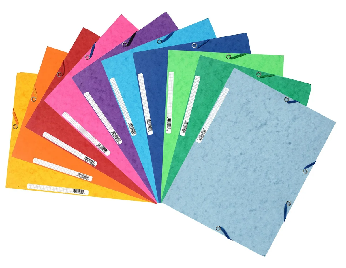 Exacompta 55510E - Carpetas con gomas y 3 solapas de cartulina lustrada, A4, 10 unidades, colores surtidos