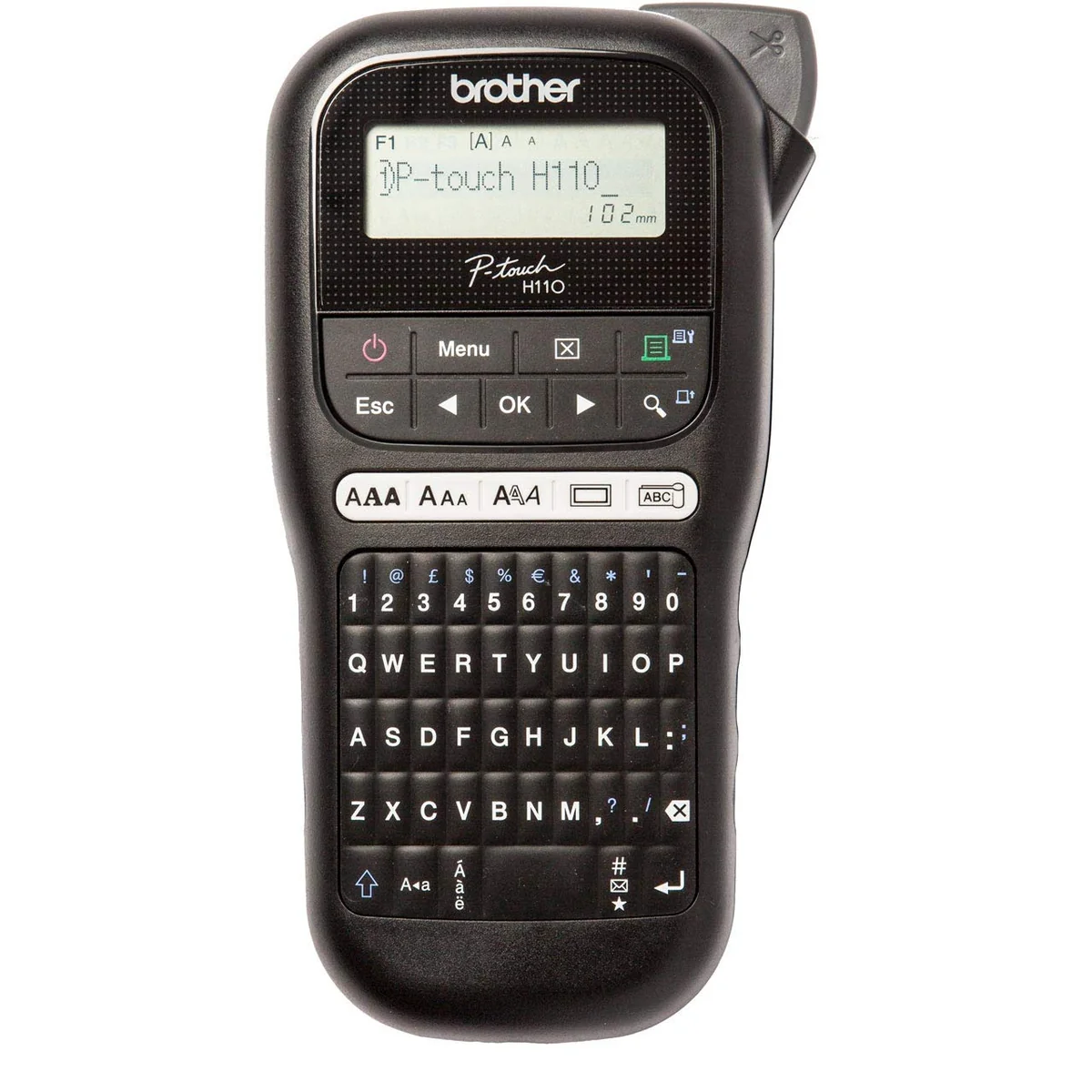 Brother PTH110. Rotuladora electrónica de mano con diseño ergonómico para el hogar y la oficina con teclado QWERTY. Color negro.