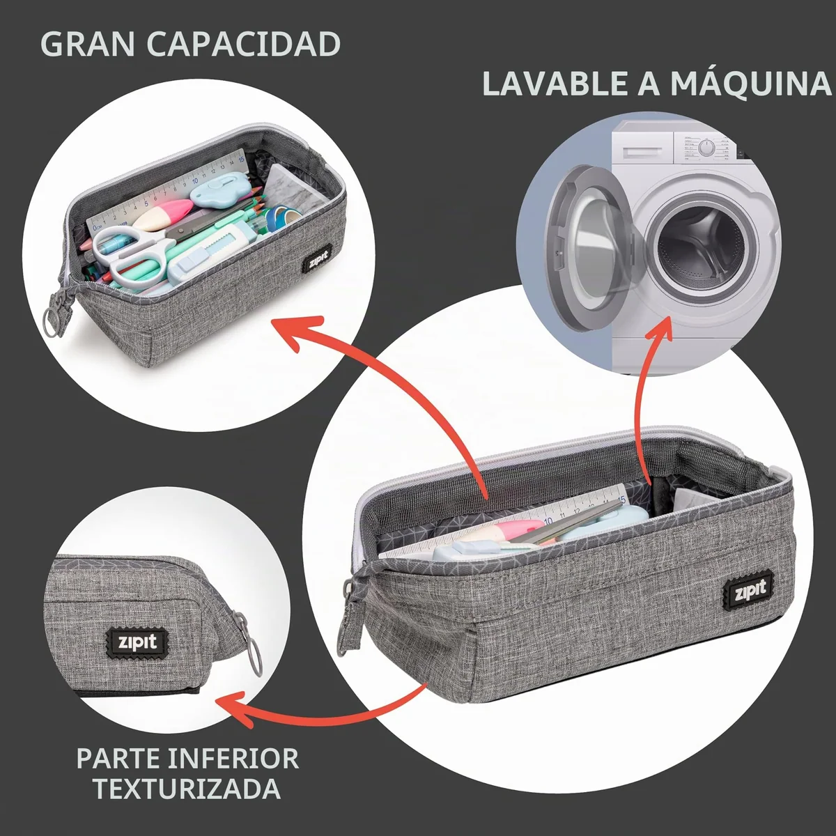 ZIPIT Lenny Estuche Escolar para Lápices de Gran Capacidad, Negro