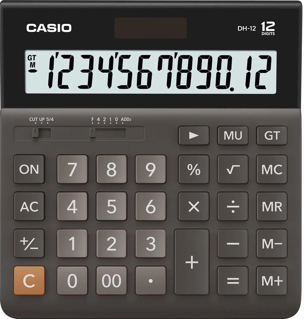 CASIO DH-12BK calculadora de Mesa - Pantalla de 12 dígitos, selector de redondeo, Gran Total