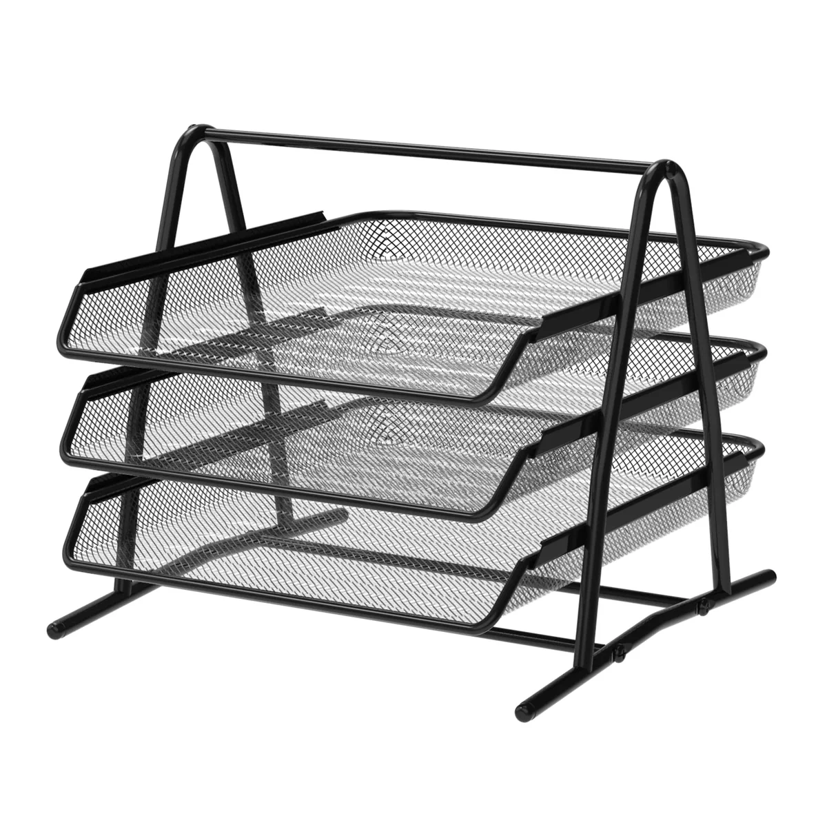 Detectalia Bandeja Organizador Documentos, 3 Niveles, Malla Metálica, Negro - Archivador y Clasificador Escritorio para Folios A4, Correo, Cartas y Carpetas, 35,5 x 29,7 x 26 cm