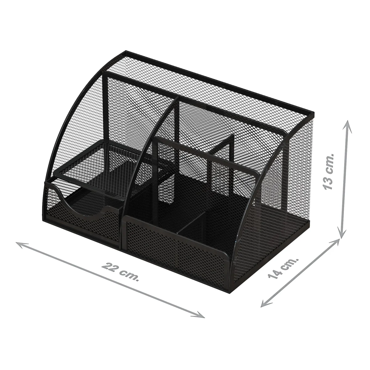 Detectalia Organizador de Escritorio y Portalápices con Cajón de Malla Metálica y 6 Compartimentos, Negro - Organizador Multiusos para Bolígrafos, Notas, Clips y Grapadoras, para Oficina y Hogar