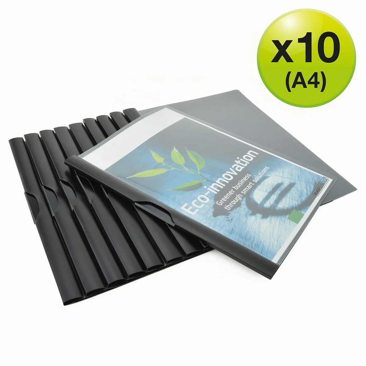 Rapesco 1595 ECO Carpeta Dossier, Clip Lateral, A4, Negro, Paquete de 10