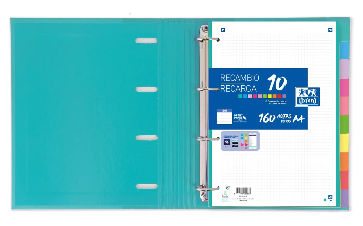 Oxford Strongline, Separadores A4 Cartulina, 10 Posiciones y Colores