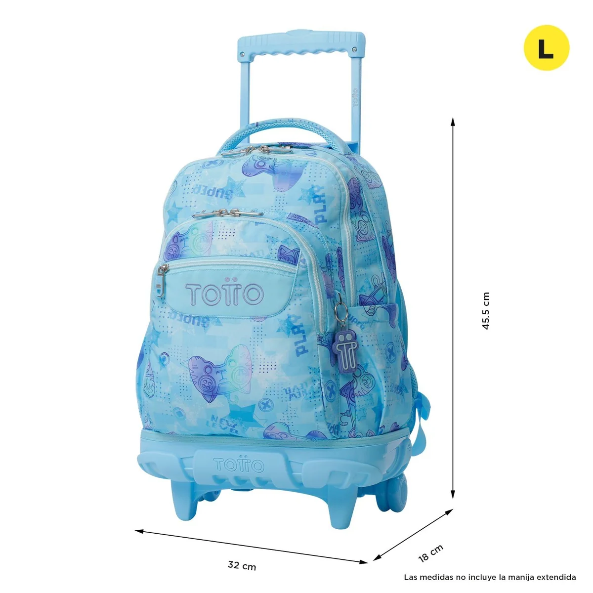 TOTTO - Mochila Escolar con Ruedas, Modelo Renglones, Capacidad 26,21 Litros, Bolsillo para PC 14", Bolsillo Botella, Correas en S para Mayor Comodidad, Resistente, Estampado Polar