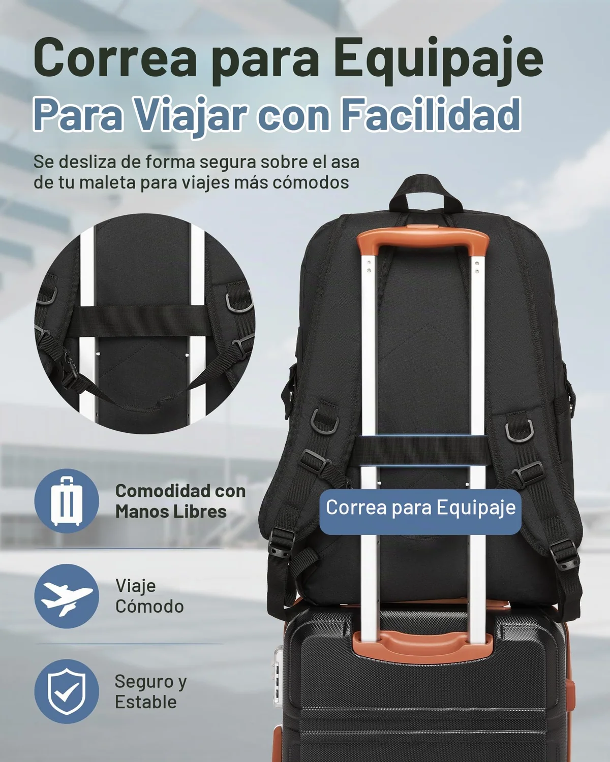 Kono Mochila Ordenador Portátil Hombre Mujer 17,3" Gran Capacidad, Negro