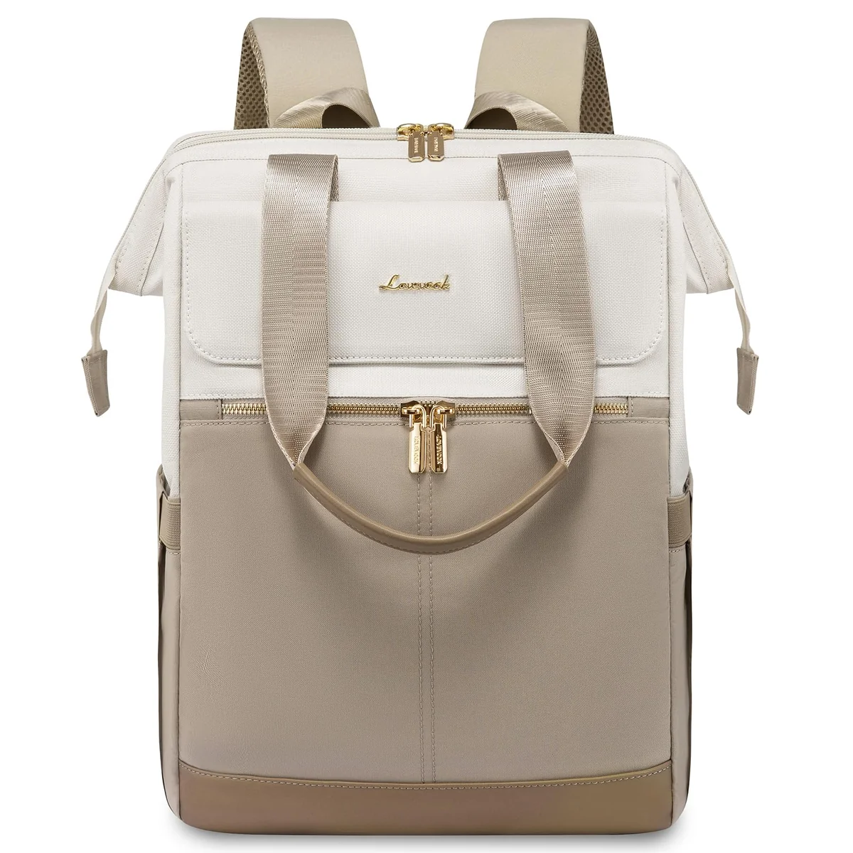 LOVEVOOK Mochila Portatil Mujer, 15.6 Pulgadas Impermeable Antirrobo Backpack, Mochilas para Ordenador Portátil con Carga USB para la Profesora Trabajo Viajes Universidad Colegio, Caqui Beige