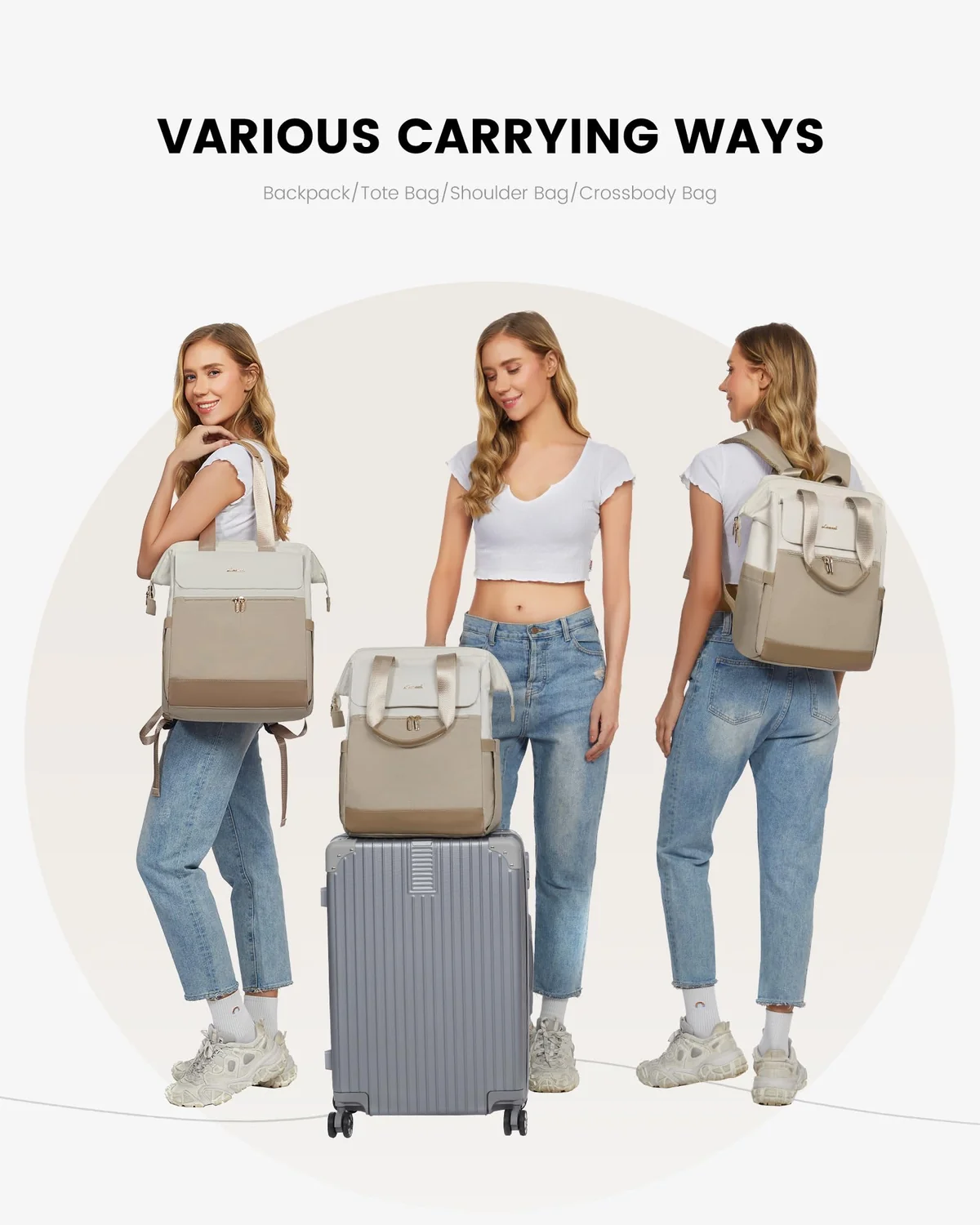 LOVEVOOK Mochila Portatil Mujer, 15.6 Pulgadas Impermeable Antirrobo Backpack, Mochilas para Ordenador Portátil con Carga USB para la Profesora Trabajo Viajes Universidad Colegio, Caqui Beige