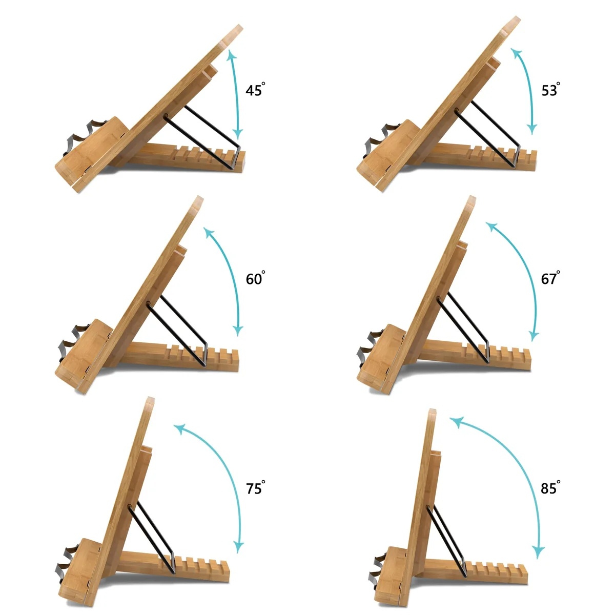 READAEER Atril para libros de cocina, soporte plegable de bambú con 6 alturas ajustables