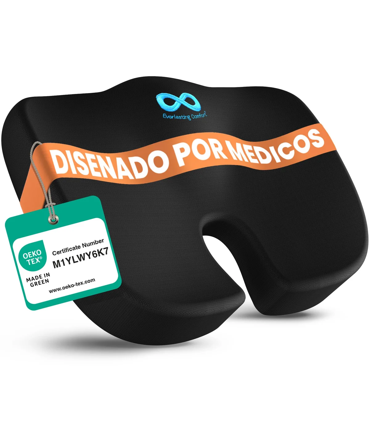 Everlasting Comfort Cojín de Asiento de Espuma viscoelástica para Oficina, Coche y hogar – Cojín con Funda Lavable, Base Antideslizante y Forma cómoda (Negro)
