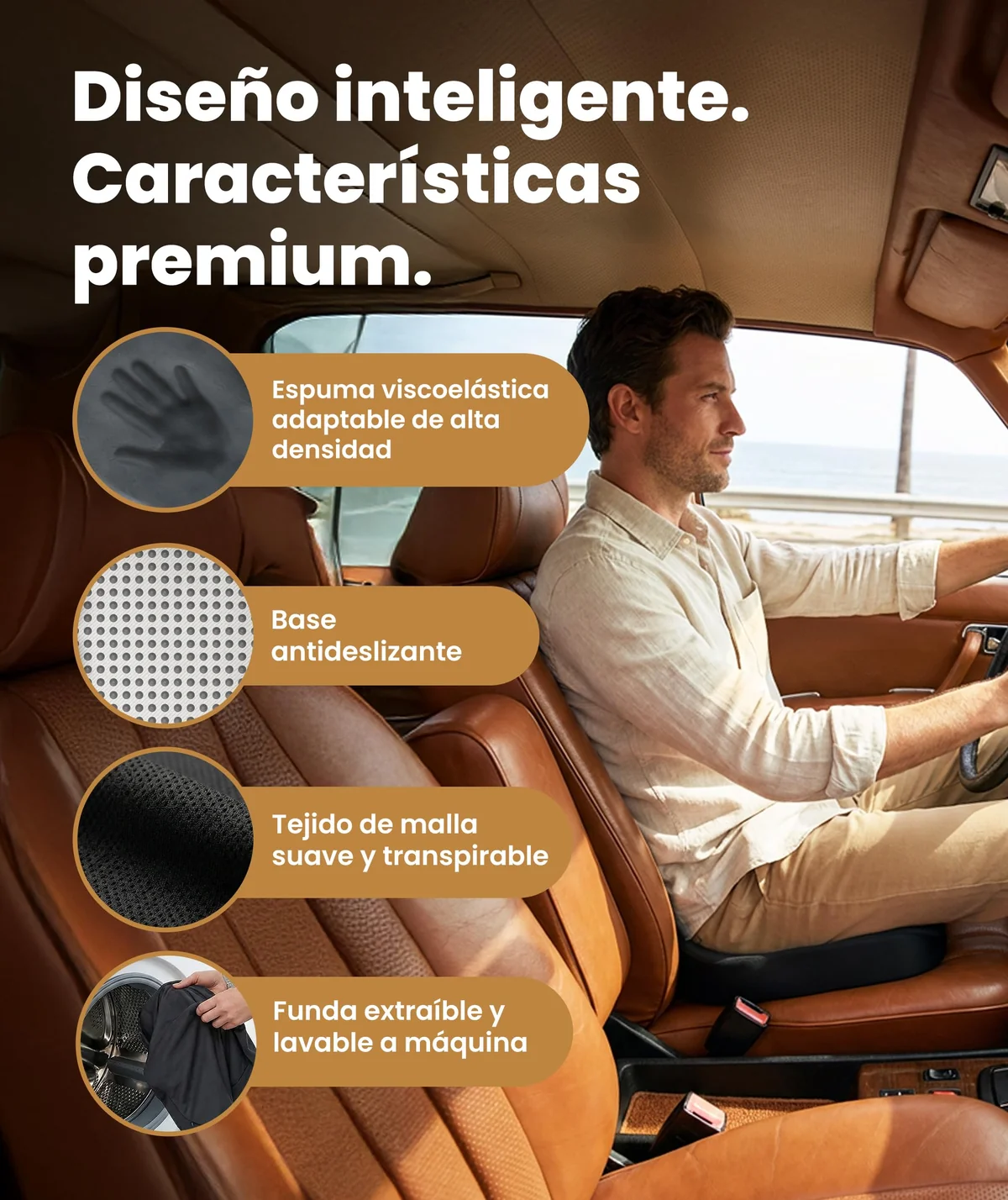 Everlasting Comfort Cojín de Asiento de Espuma viscoelástica para Oficina, Coche y hogar – Cojín con Funda Lavable, Base Antideslizante y Forma cómoda (Negro)