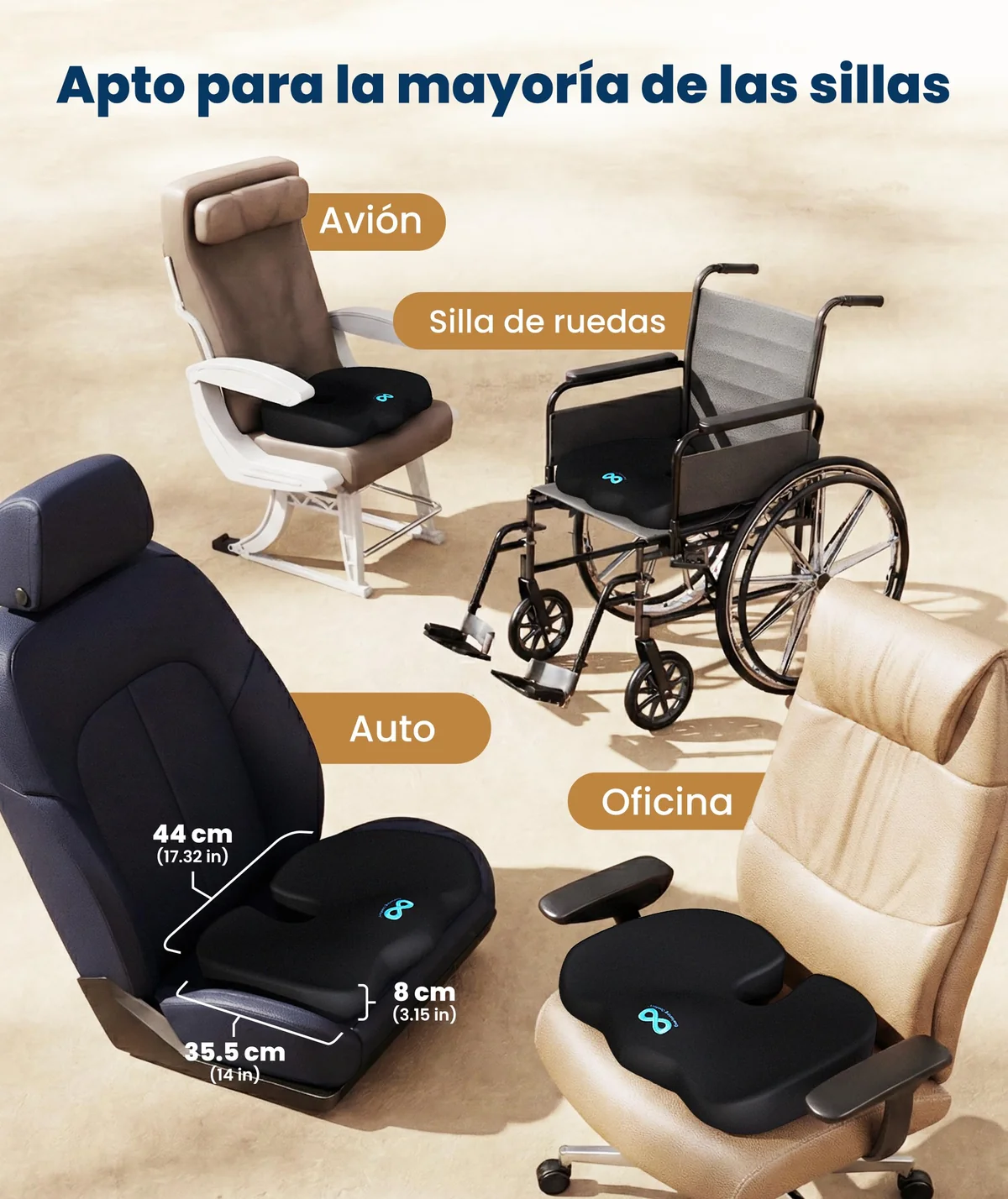 Everlasting Comfort Cojín de Asiento de Espuma viscoelástica para Oficina, Coche y hogar – Cojín con Funda Lavable, Base Antideslizante y Forma cómoda (Negro)