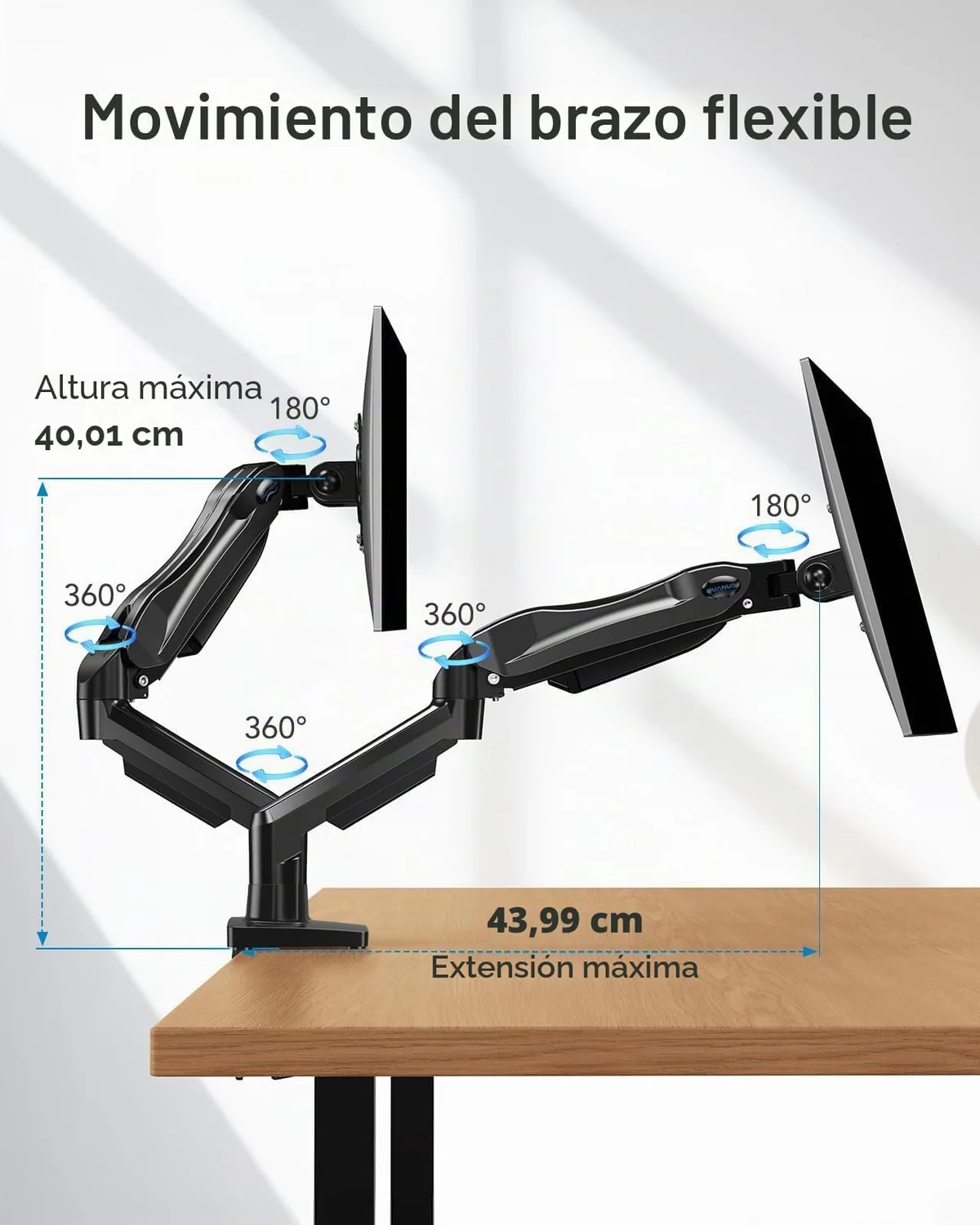 HUANUO Soporte Monitor Doble, Brazo Monitor de Escritorio para Pantallas de 13 a 32 Pulgadas, Ajuste de Altura con Inclinación, Giratorio, Rotar, VESA 75 & 100 mm, Carga Máxima 9kg