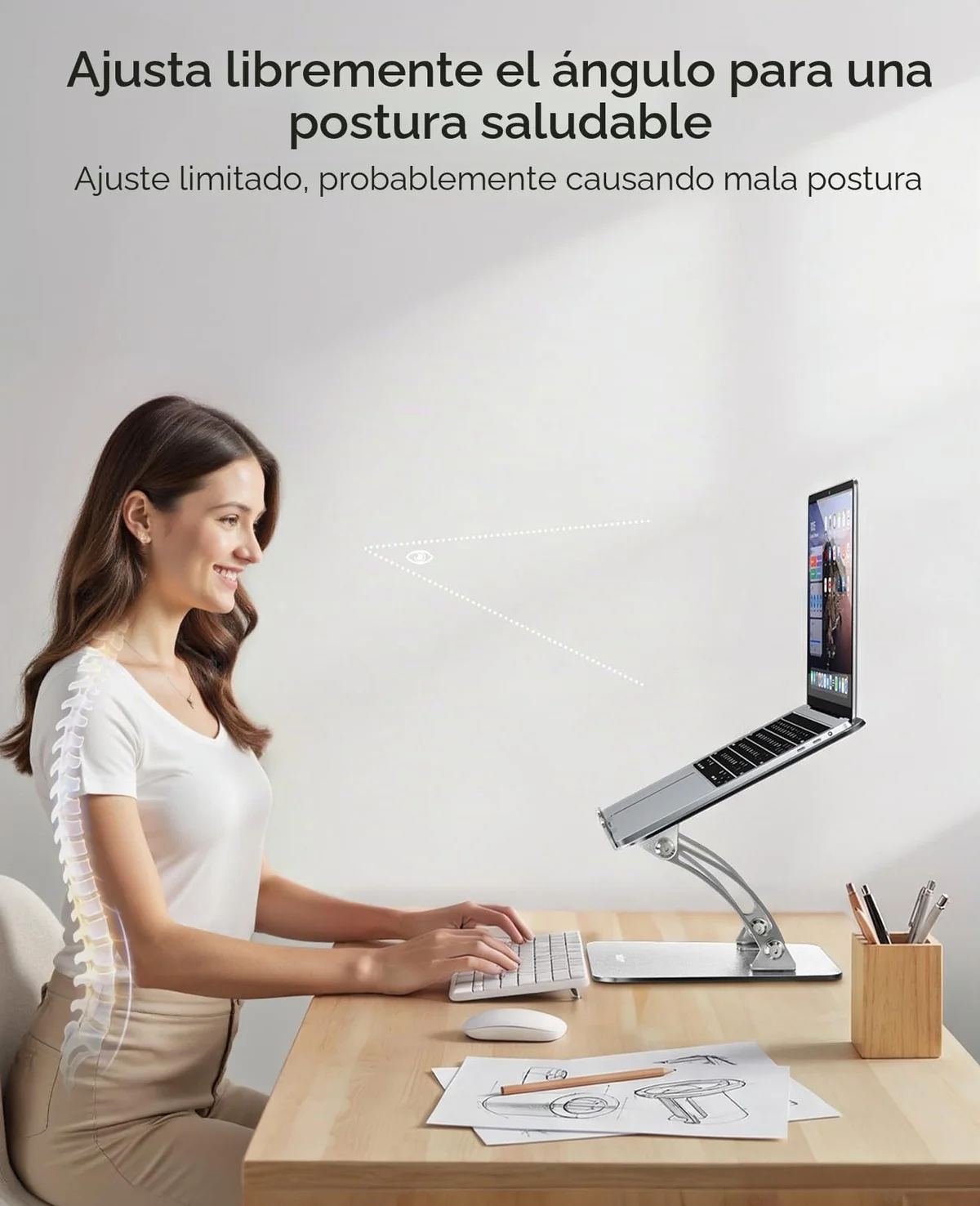 Nulaxy Soporte de portátil o notebook de 10 a 17 pulgadas, totalmente ajustable para escritorio, elevador, plegable, dual, aluminio, ventilación de calor, ergonómico, accesorio de oficina, color plata