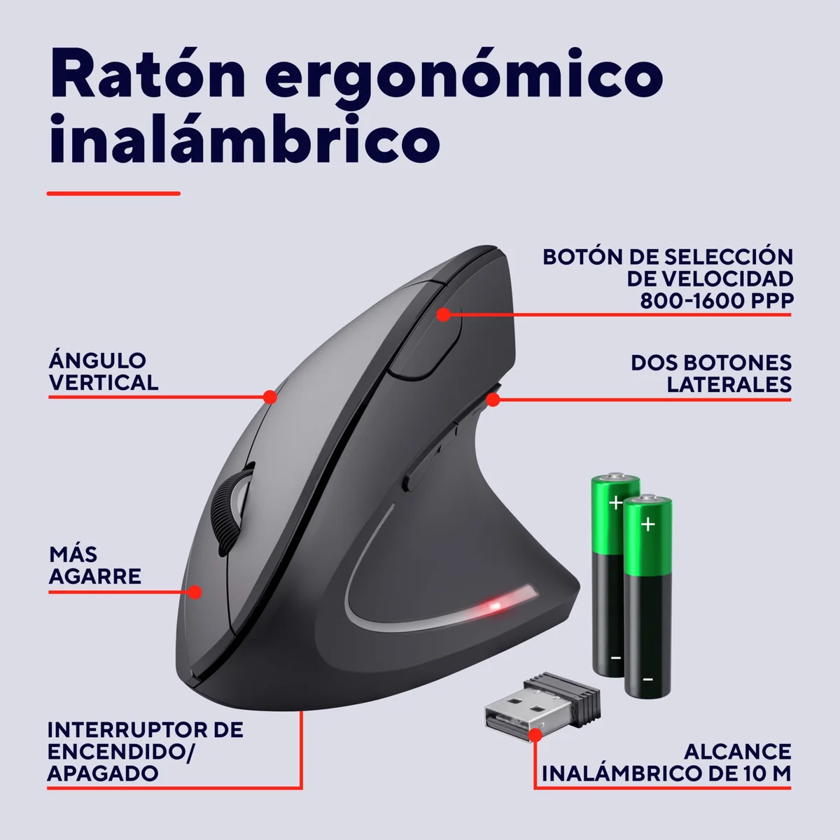 Trust Verto Ratón Vertical Ergonómico Inalámbrico 2.4GHz, Negro