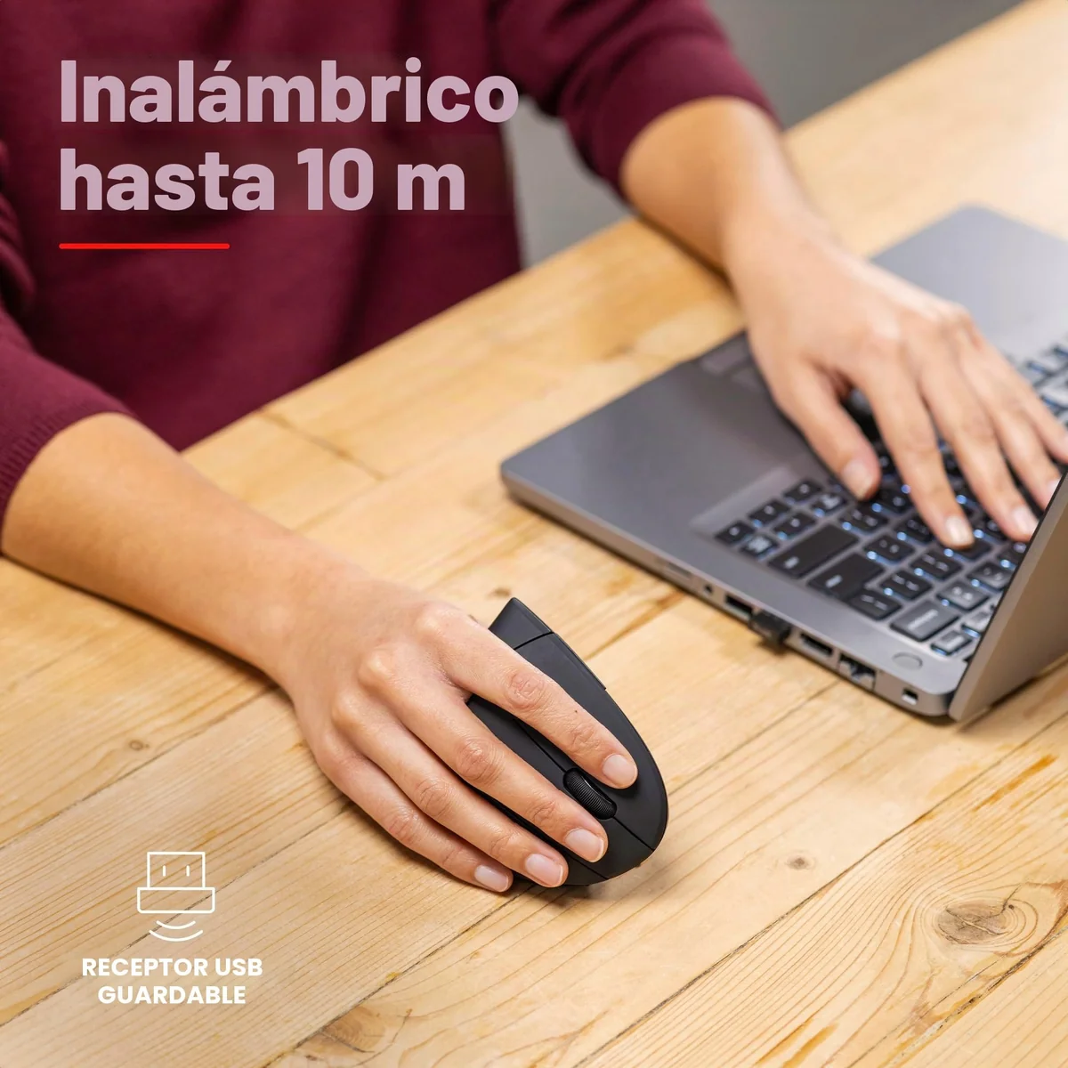 Trust Verto Ratón Vertical Ergonómico Inalámbrico 2.4GHz, Negro