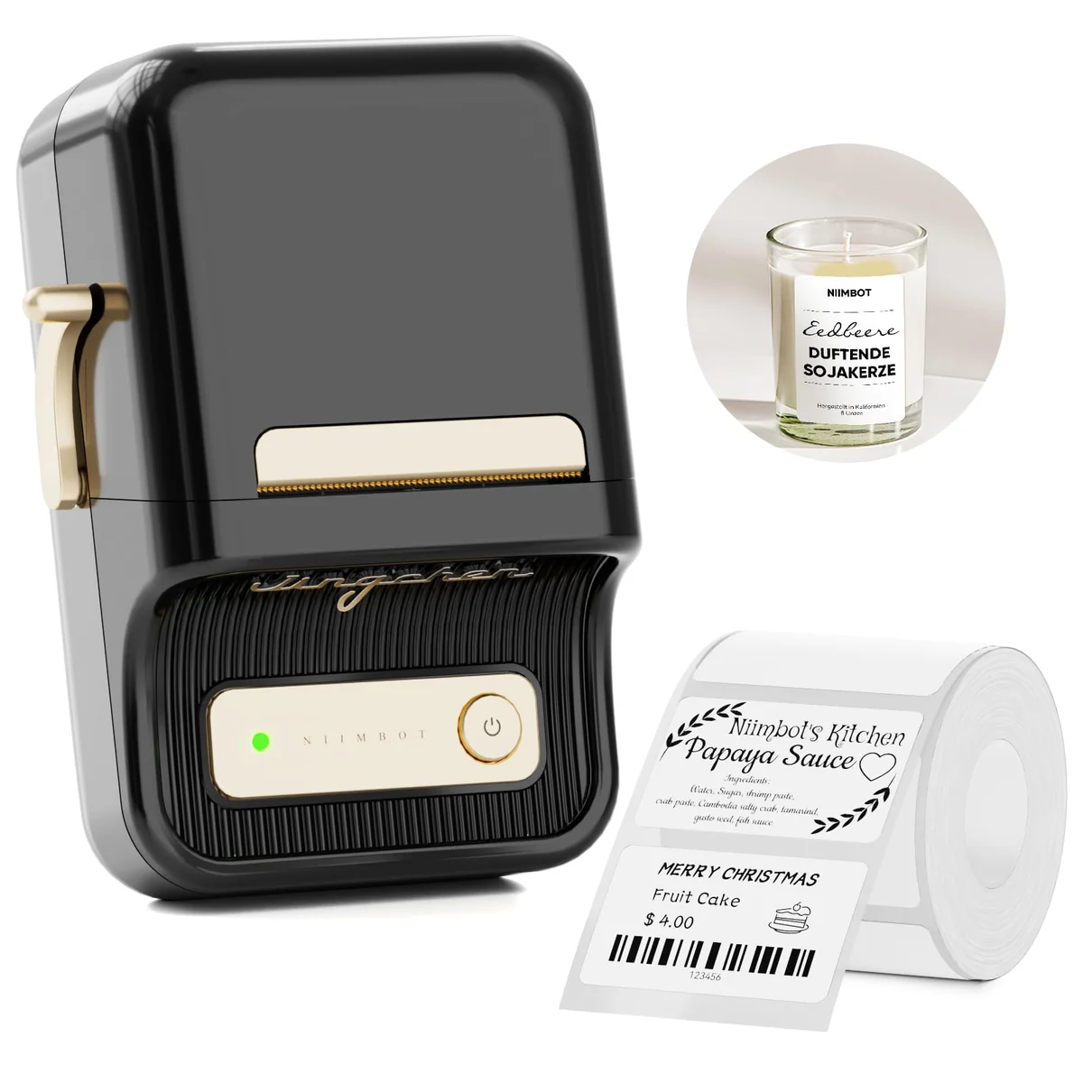 NIIMBOT B21 Etiquetadora, Mini etiquetadora térmica sin Tinta Compatible con iOS y Android, para organización doméstica, Negocios, código de Barras, código QR, con 1 Paquete de 50x30mm (Negro)