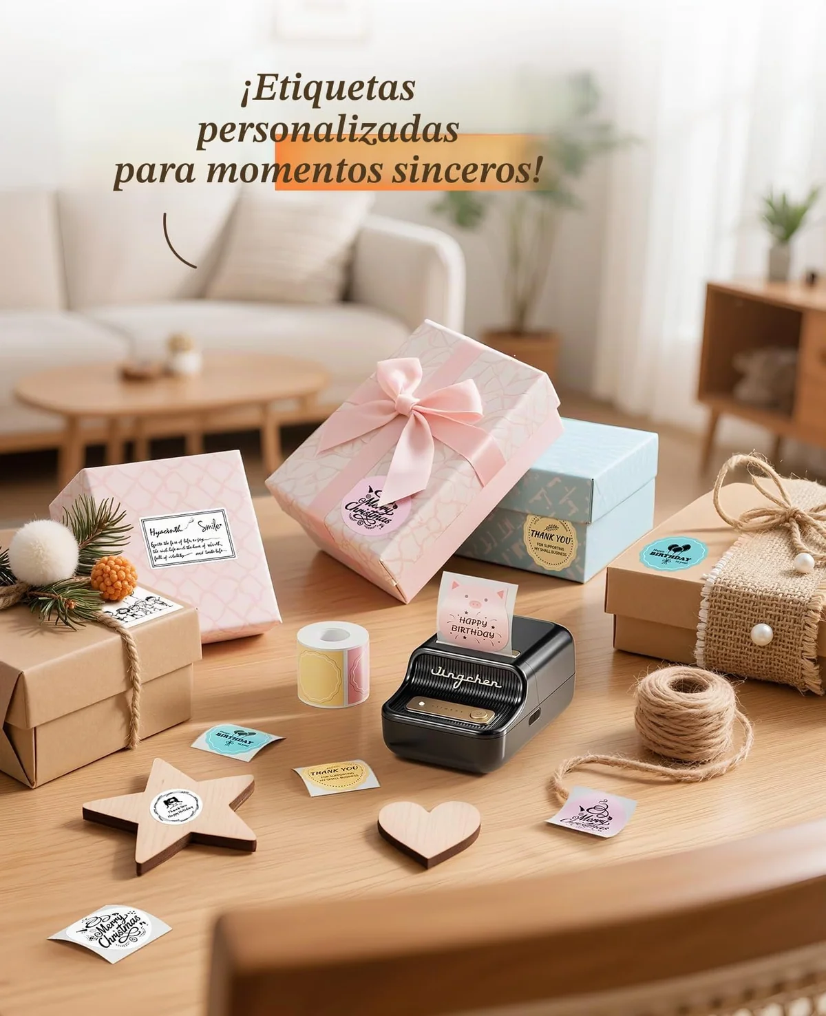 NIIMBOT B21 Etiquetadora, Mini etiquetadora térmica sin Tinta Compatible con iOS y Android, para organización doméstica, Negocios, código de Barras, código QR, con 1 Paquete de 50x30mm (Negro)