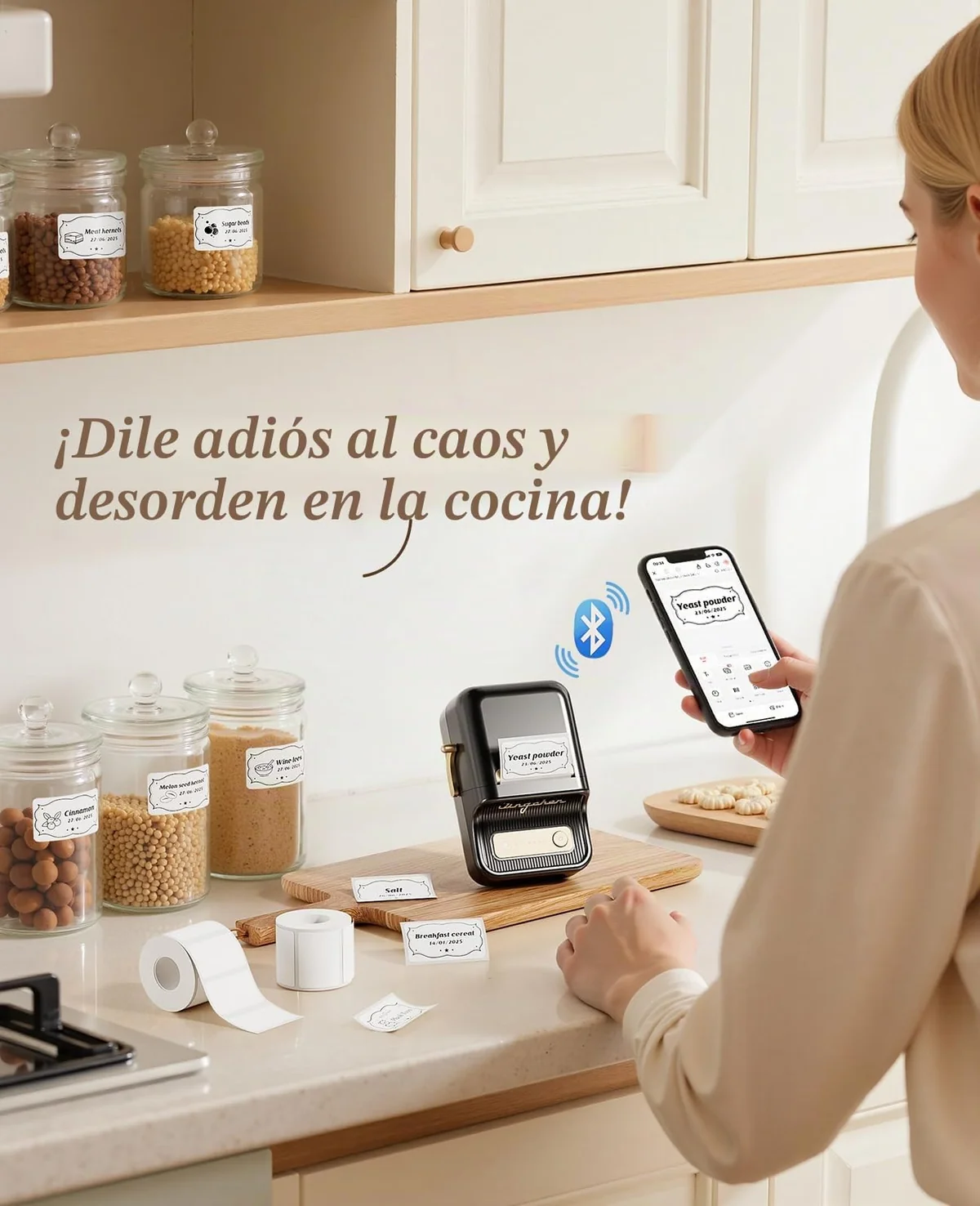 NIIMBOT B21 Etiquetadora, Mini etiquetadora térmica sin Tinta Compatible con iOS y Android, para organización doméstica, Negocios, código de Barras, código QR, con 1 Paquete de 50x30mm (Negro)