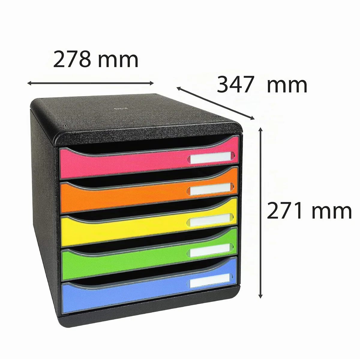 Exacompta 309798D - Módulo individual con 5 cajones para documentos A4+, ultra-rígido, cajones abiertos, con stop de seguridad - 347x278x271 mm - BIG-BOX PLUS - Negro/multicolor