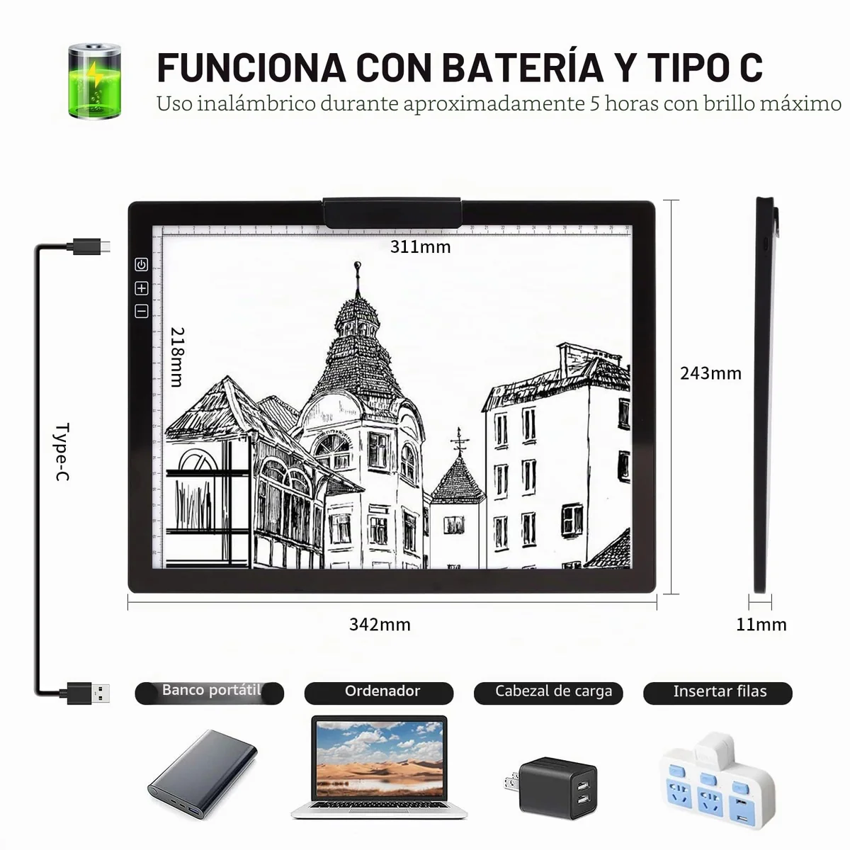 Recargable A4 Mesa de Luz Dibujo light board con bolsa, Mesa de Luz para Calcar con 6 niveles de brillo tablero de luz para rastrear, tablero de luz para dibujo, pintura de diamantes, pintura