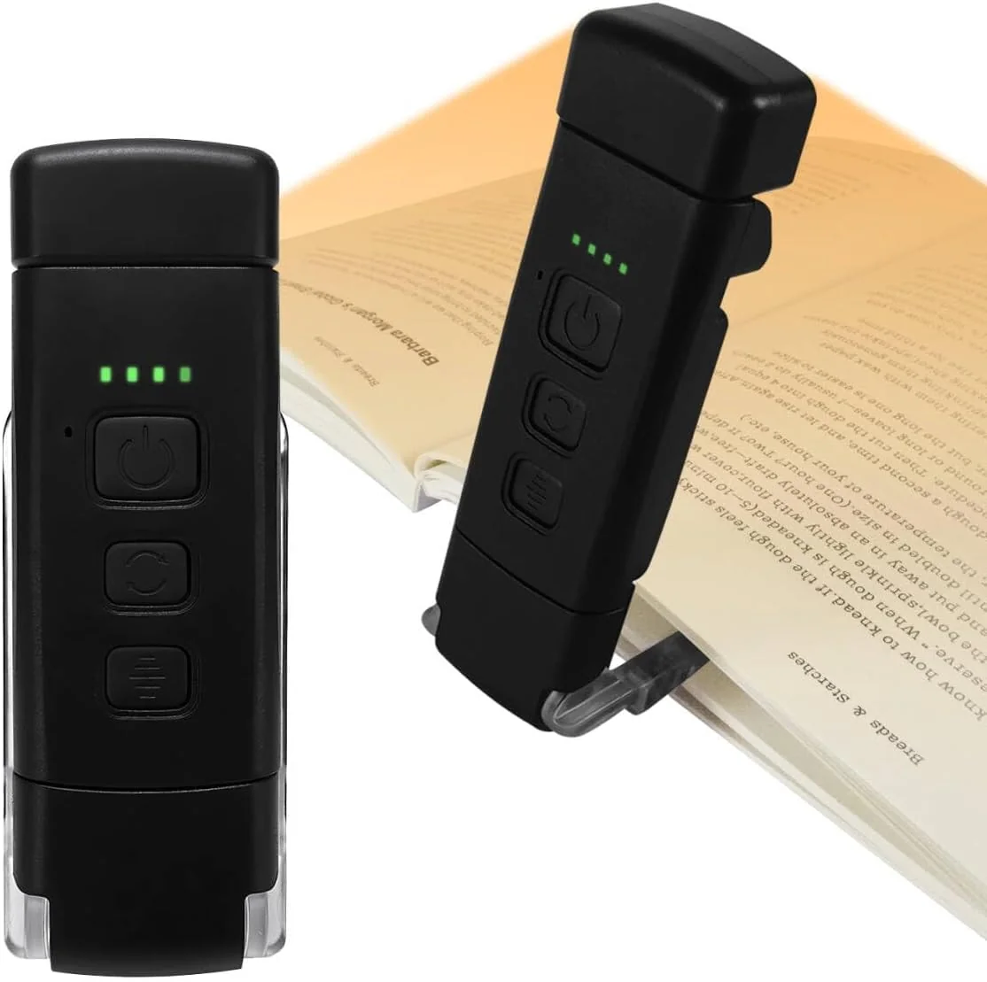 QUMOX Lámpara de Lectura LED con Clip – 3 Tonos Ámbar, 5 Niveles de Brillo, Temporizador, Cabezal Ajustable, Recargable por USB – Luz de Lectura para Libros, Cama, Viaje (Negro)