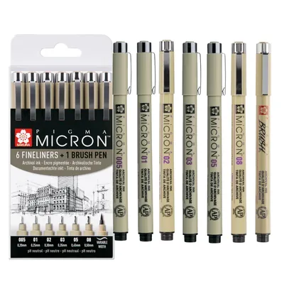 Sakura Pigma Micron, 6 rotuladores + pincel